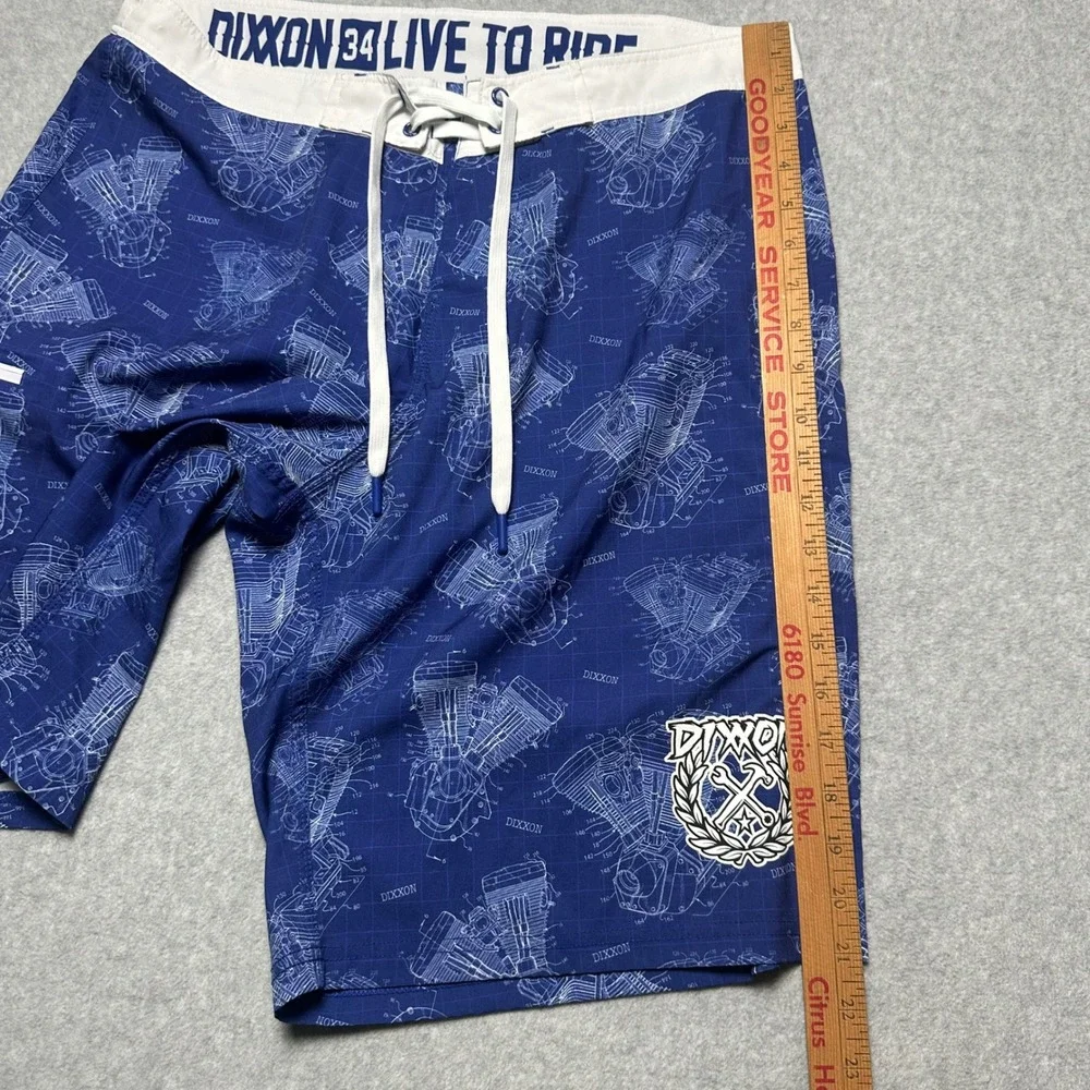 Dixxon Mens Blue Engine Blueprint Board Shorts Live To Ride Size 34